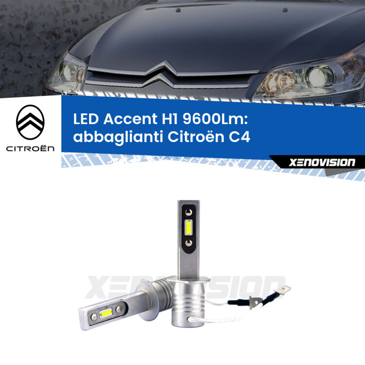 <strong>Kit LED Abbaglianti per Citroën C4</strong>  2004-2011.</strong> Coppia lampade <strong>H1</strong> senza ventola e ultracompatte per installazioni in fari senza spazi.