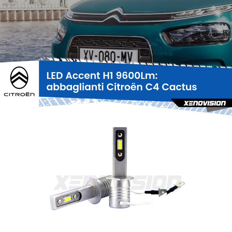 <strong>Kit LED Abbaglianti per Citroën C4 Cactus</strong>  2014 in poi.</strong> Coppia lampade <strong>H1</strong> senza ventola e ultracompatte per installazioni in fari senza spazi.