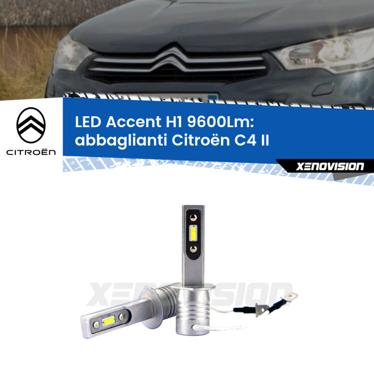 <strong>Kit LED Abbaglianti per Citroën C4</strong> II prima serie.</strong> Coppia lampade <strong>H1</strong> senza ventola e ultracompatte per installazioni in fari senza spazi.