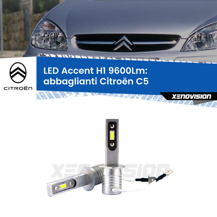 <strong>Kit LED Abbaglianti per Citroën C5</strong>  con fari Xenon.</strong> Coppia lampade <strong>H1</strong> senza ventola e ultracompatte per installazioni in fari senza spazi.