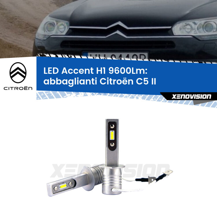 <strong>Kit LED Abbaglianti per Citroën C5</strong> II 2008-2014.</strong> Coppia lampade <strong>H1</strong> senza ventola e ultracompatte per installazioni in fari senza spazi.