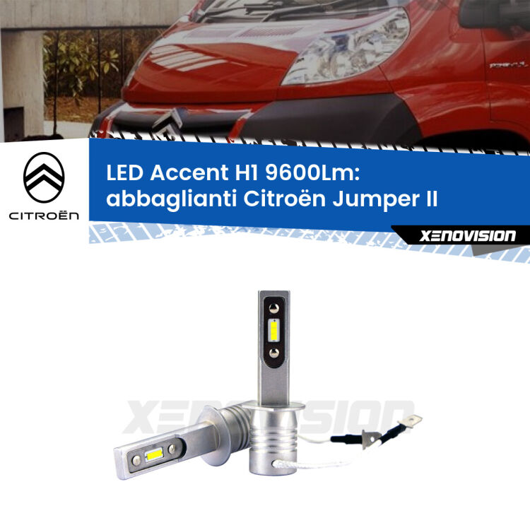 <strong>Kit LED Abbaglianti per Citroën Jumper</strong> II 2002 in poi.</strong> Coppia lampade <strong>H1</strong> senza ventola e ultracompatte per installazioni in fari senza spazi.