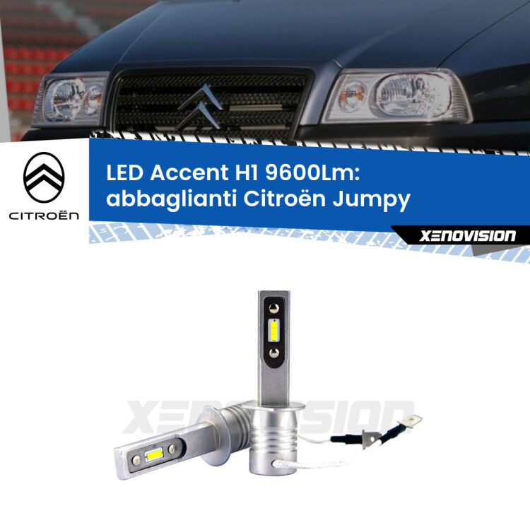 <strong>Kit LED Abbaglianti per Citroën Jumpy</strong>  1994-2005.</strong> Coppia lampade <strong>H1</strong> senza ventola e ultracompatte per installazioni in fari senza spazi.