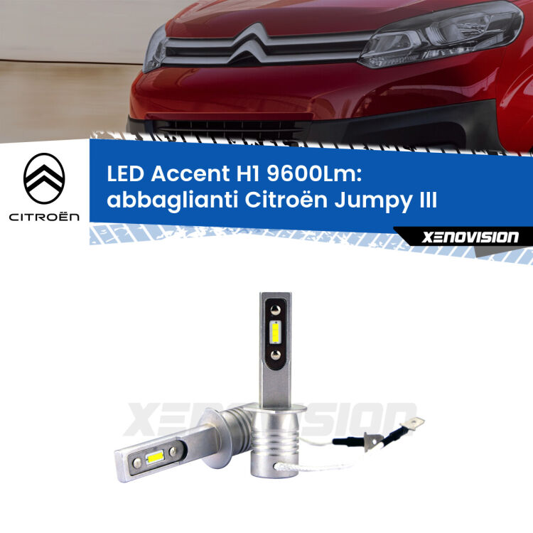 <strong>Kit LED Abbaglianti per Citroën Jumpy</strong> III 2016 in poi.</strong> Coppia lampade <strong>H1</strong> senza ventola e ultracompatte per installazioni in fari senza spazi.