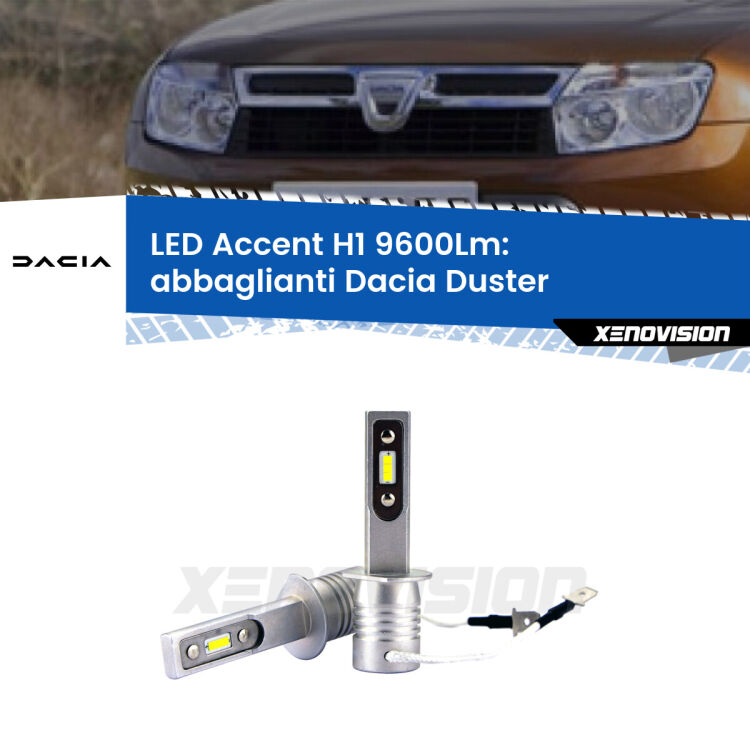 <strong>Kit LED Abbaglianti per Dacia Duster</strong>  2010-2016.</strong> Coppia lampade <strong>H1</strong> senza ventola e ultracompatte per installazioni in fari senza spazi.