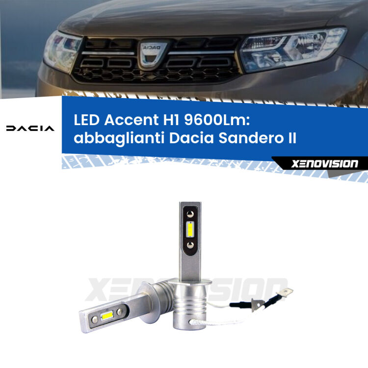 <strong>Kit LED Abbaglianti per Dacia Sandero II</strong>  a parabola doppia.</strong> Coppia lampade <strong>H1</strong> senza ventola e ultracompatte per installazioni in fari senza spazi.