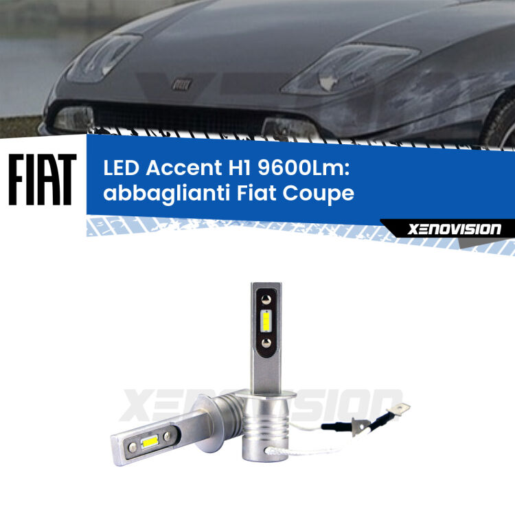 <strong>Kit LED Abbaglianti per Fiat Coupe</strong>  1993 -2000.</strong> Coppia lampade <strong>H1</strong> senza ventola e ultracompatte per installazioni in fari senza spazi.