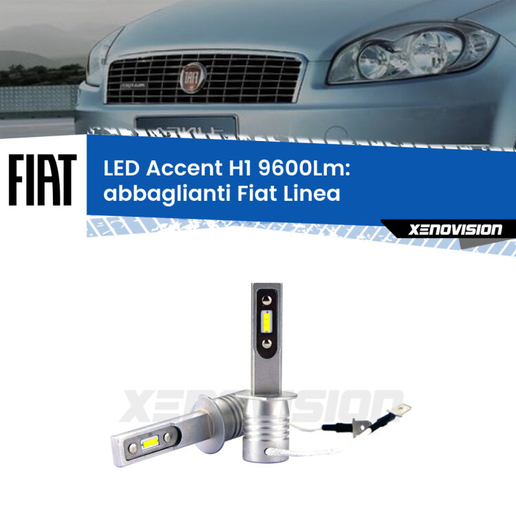 <strong>Kit LED Abbaglianti per Fiat Linea</strong>  2007 -2018.</strong> Coppia lampade <strong>H1</strong> senza ventola e ultracompatte per installazioni in fari senza spazi.