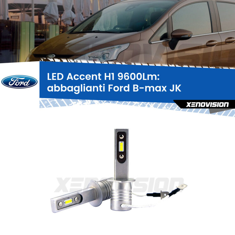 <strong>Kit LED Abbaglianti per Ford B-max</strong> JK restyling.</strong> Coppia lampade <strong>H1</strong> senza ventola e ultracompatte per installazioni in fari senza spazi.