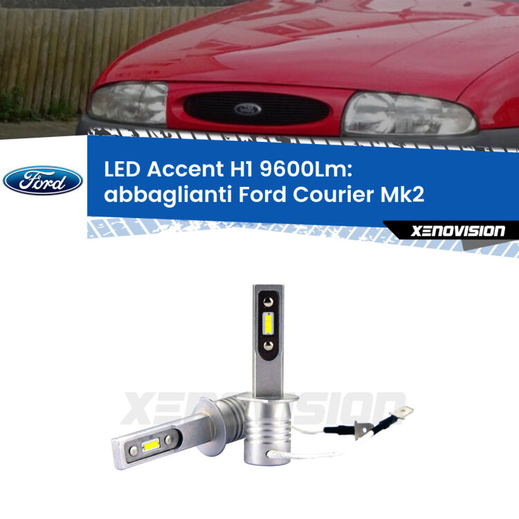 <strong>Kit LED Abbaglianti per Ford Courier</strong> Mk2 1996 -1999.</strong> Coppia lampade <strong>H1</strong> senza ventola e ultracompatte per installazioni in fari senza spazi.