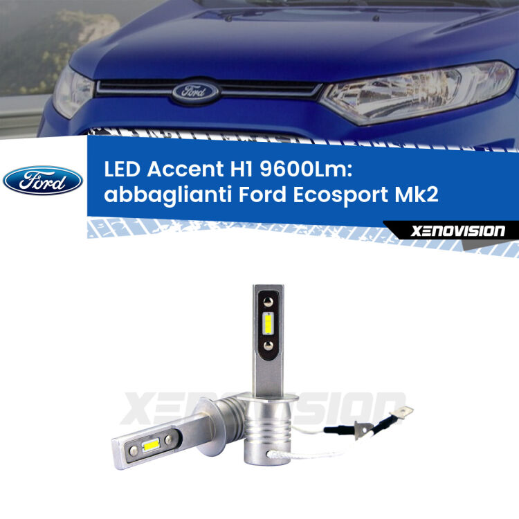 <strong>Kit LED Abbaglianti per Ford Ecosport</strong> Mk2 2018 -2016.</strong> Coppia lampade <strong>H1</strong> senza ventola e ultracompatte per installazioni in fari senza spazi.