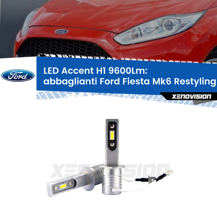 <strong>Kit LED Abbaglianti per Ford Fiesta</strong> Mk6.5 con LED di serie.</strong> Coppia lampade <strong>H1</strong> senza ventola e ultracompatte per installazioni in fari senza spazi.