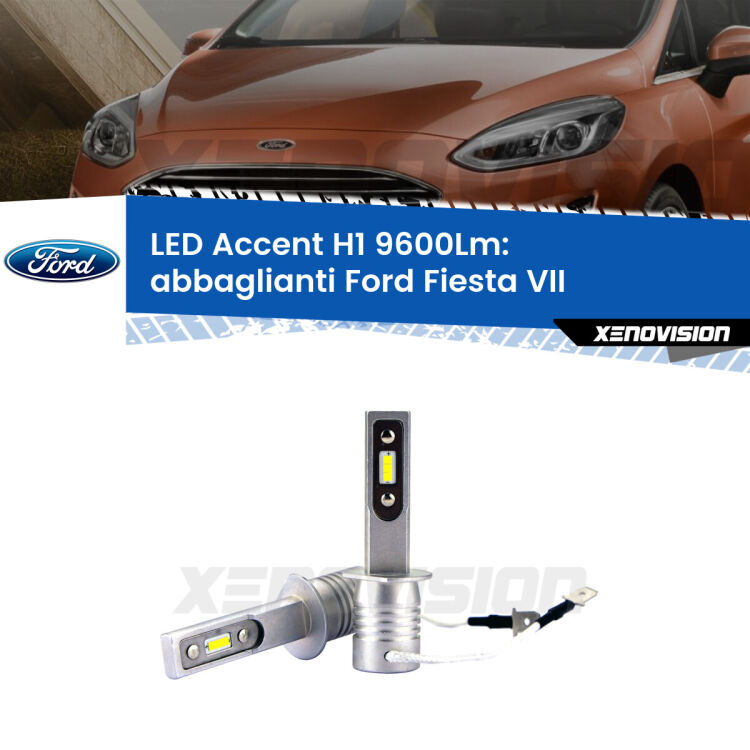 <strong>Kit LED Abbaglianti per Ford Fiesta VII</strong>  restyling.</strong> Coppia lampade <strong>H1</strong> senza ventola e ultracompatte per installazioni in fari senza spazi.