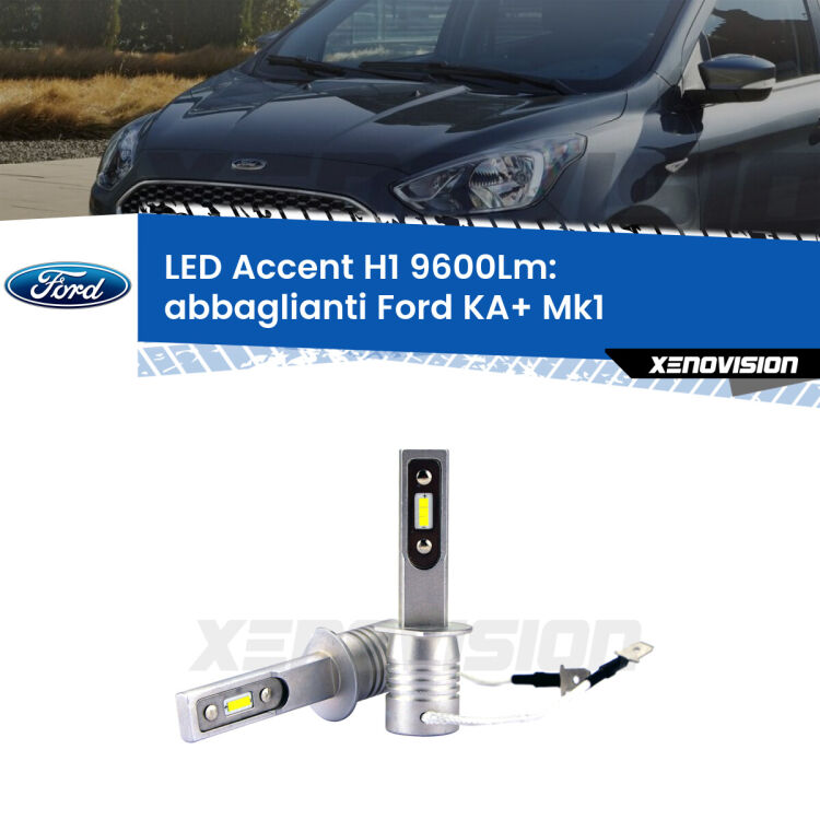 <strong>Kit LED Abbaglianti per Ford KA+</strong> Mk1 1996 -2008.</strong> Coppia lampade <strong>H1</strong> senza ventola e ultracompatte per installazioni in fari senza spazi.