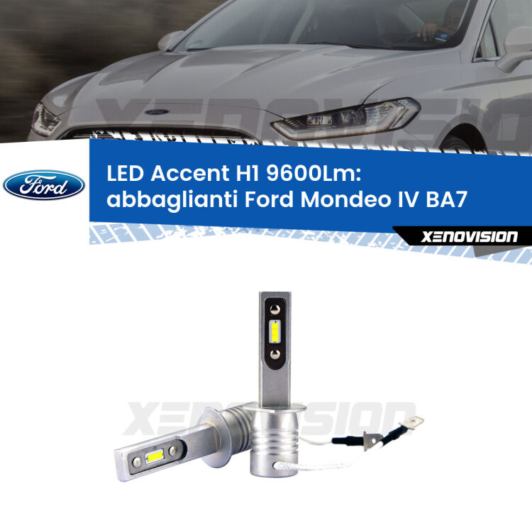 <strong>Kit LED Abbaglianti per Ford Mondeo IV</strong> BA7 2007 -2015.</strong> Coppia lampade <strong>H1</strong> senza ventola e ultracompatte per installazioni in fari senza spazi.