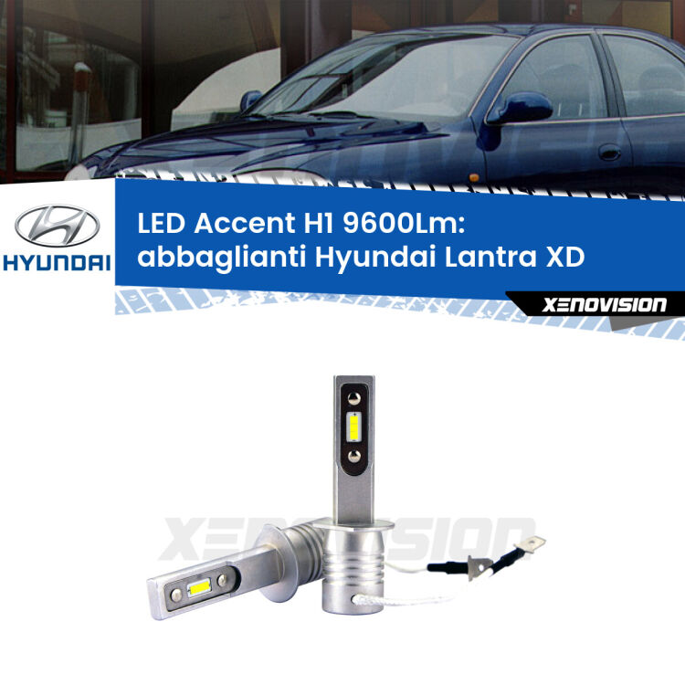 <strong>Kit LED Abbaglianti per Hyundai Lantra</strong> XD 2000 -2006.</strong> Coppia lampade <strong>H1</strong> senza ventola e ultracompatte per installazioni in fari senza spazi.