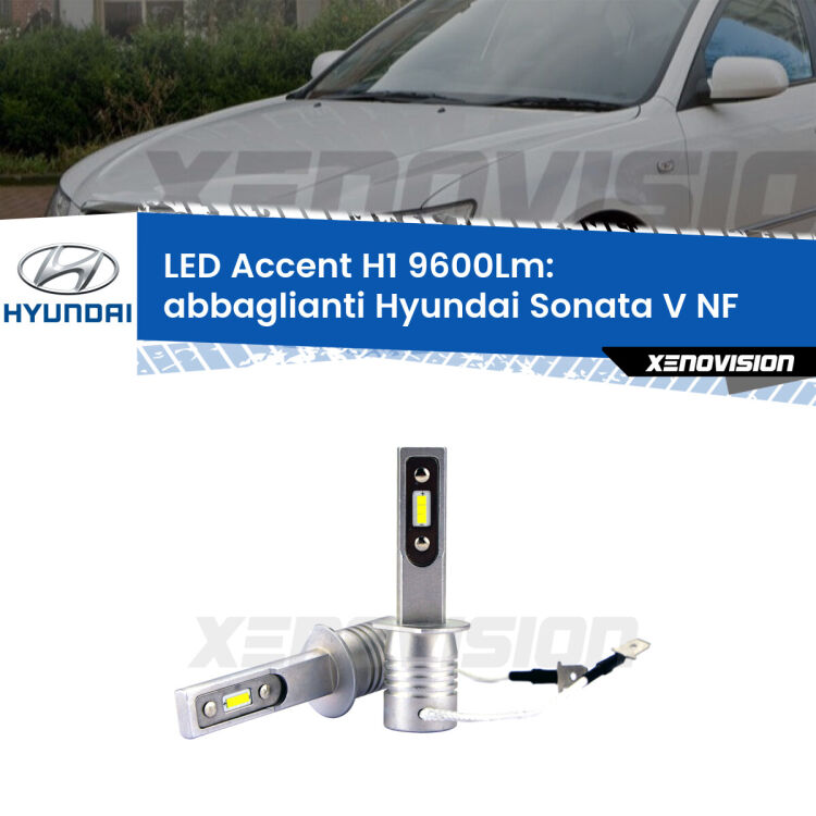 <strong>Kit LED Abbaglianti per Hyundai Sonata V</strong> NF 2005-2010.</strong> Coppia lampade <strong>H1</strong> senza ventola e ultracompatte per installazioni in fari senza spazi.