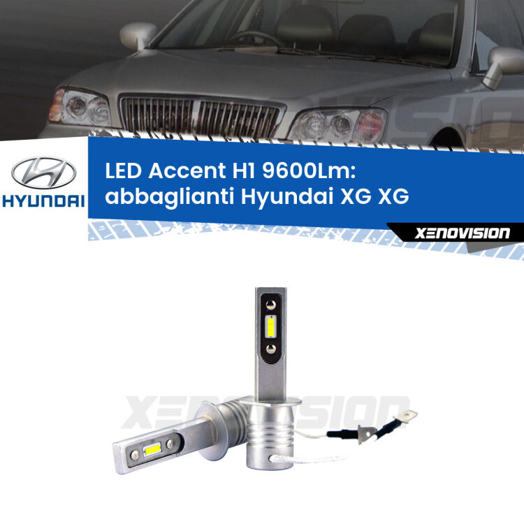 <strong>Kit LED Abbaglianti per Hyundai XG</strong> XG 1998-2005.</strong> Coppia lampade <strong>H1</strong> senza ventola e ultracompatte per installazioni in fari senza spazi.