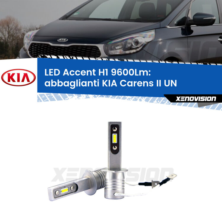 <strong>Kit LED Abbaglianti per KIA Carens II</strong> UN 2006 -2011.</strong> Coppia lampade <strong>H1</strong> senza ventola e ultracompatte per installazioni in fari senza spazi.