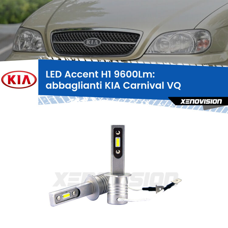 <strong>Kit LED Abbaglianti per KIA Carnival</strong> VQ 2005 -2013.</strong> Coppia lampade <strong>H1</strong> senza ventola e ultracompatte per installazioni in fari senza spazi.