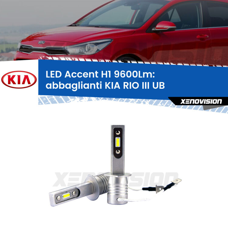 <strong>Kit LED Abbaglianti per KIA RIO III</strong> UB 2011-2016.</strong> Coppia lampade <strong>H1</strong> senza ventola e ultracompatte per installazioni in fari senza spazi.