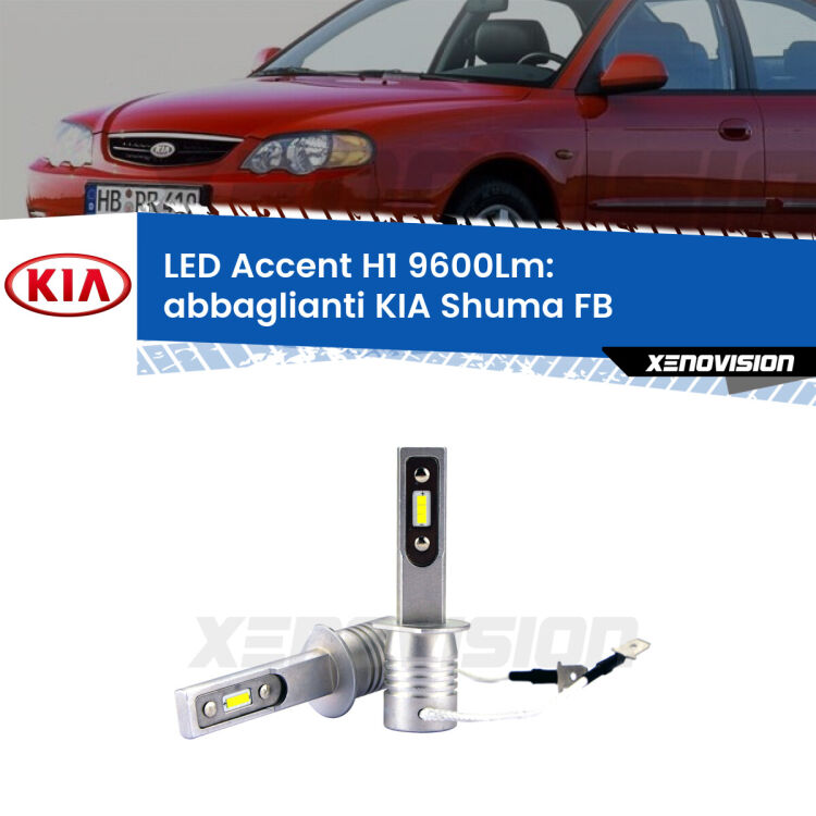 <strong>Kit LED Abbaglianti per KIA Shuma</strong> FB 1997 -2000.</strong> Coppia lampade <strong>H1</strong> senza ventola e ultracompatte per installazioni in fari senza spazi.