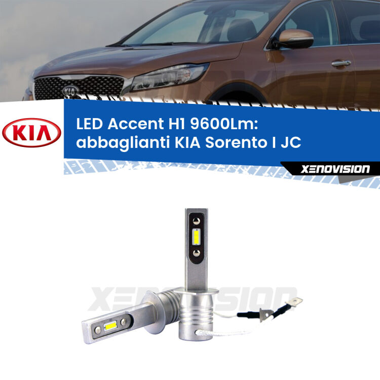 <strong>Kit LED Abbaglianti per KIA Sorento I</strong> JC 2002 -2008.</strong> Coppia lampade <strong>H1</strong> senza ventola e ultracompatte per installazioni in fari senza spazi.