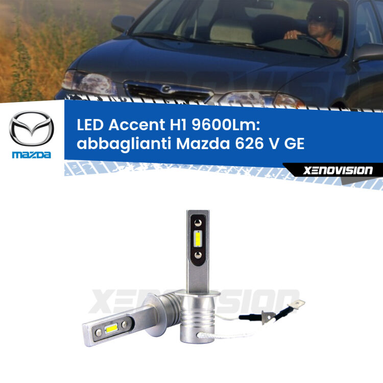 <strong>Kit LED Abbaglianti per Mazda 626 V</strong> GE 1992 -1997.</strong> Coppia lampade <strong>H1</strong> senza ventola e ultracompatte per installazioni in fari senza spazi.