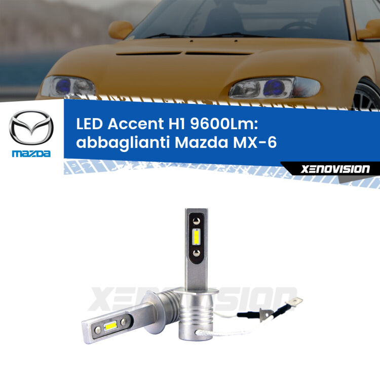 <strong>Kit LED Abbaglianti per Mazda MX-6</strong>  1992 -1997.</strong> Coppia lampade <strong>H1</strong> senza ventola e ultracompatte per installazioni in fari senza spazi.