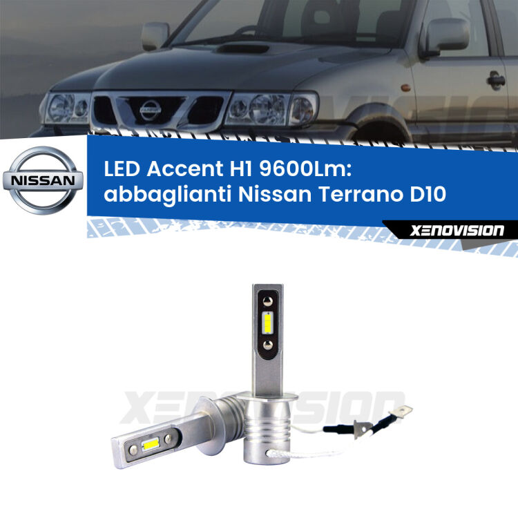 <strong>Kit LED Abbaglianti per Nissan Terrano</strong> D10 2013 in poi.</strong> Coppia lampade <strong>H1</strong> senza ventola e ultracompatte per installazioni in fari senza spazi.