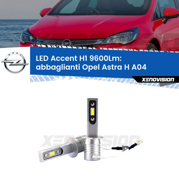 <strong>Kit LED Abbaglianti per Opel Astra H</strong> A04 2004 -2014.</strong> Coppia lampade <strong>H1</strong> senza ventola e ultracompatte per installazioni in fari senza spazi.