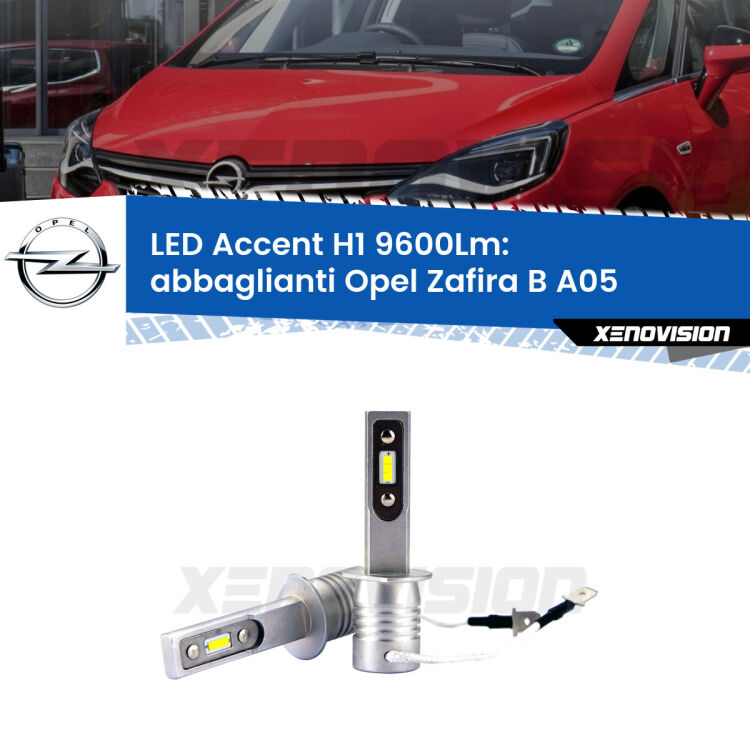 <strong>Kit LED Abbaglianti per Opel Zafira B</strong> A05 2005 -2015.</strong> Coppia lampade <strong>H1</strong> senza ventola e ultracompatte per installazioni in fari senza spazi.