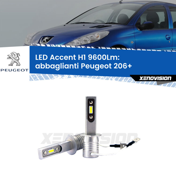 <strong>Kit LED Abbaglianti per Peugeot 206+</strong>  2009 -2013.</strong> Coppia lampade <strong>H1</strong> senza ventola e ultracompatte per installazioni in fari senza spazi.