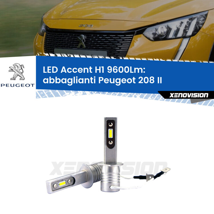 <strong>Kit LED Abbaglianti per Peugeot 208</strong> II 2019 in poi.</strong> Coppia lampade <strong>H1</strong> senza ventola e ultracompatte per installazioni in fari senza spazi.