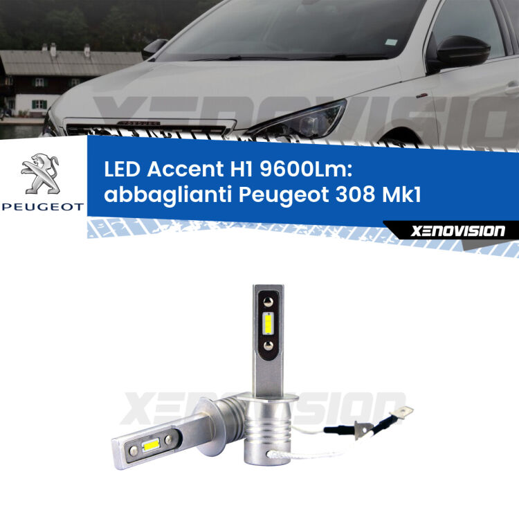 <strong>Kit LED Abbaglianti per Peugeot 308</strong> Mk1 2007 -2012.</strong> Coppia lampade <strong>H1</strong> senza ventola e ultracompatte per installazioni in fari senza spazi.