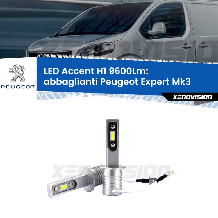 <strong>Kit LED Abbaglianti per Peugeot Expert</strong> Mk3 2016 in poi.</strong> Coppia lampade <strong>H1</strong> senza ventola e ultracompatte per installazioni in fari senza spazi.