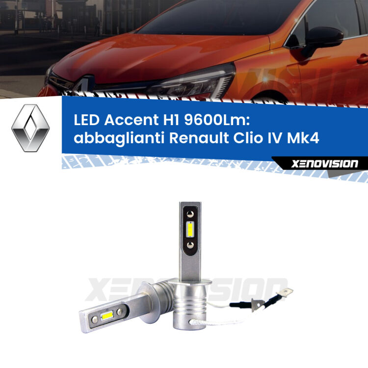 <strong>Kit LED Abbaglianti per Renault Clio IV</strong> Mk4 2012 -2018.</strong> Coppia lampade <strong>H1</strong> senza ventola e ultracompatte per installazioni in fari senza spazi.