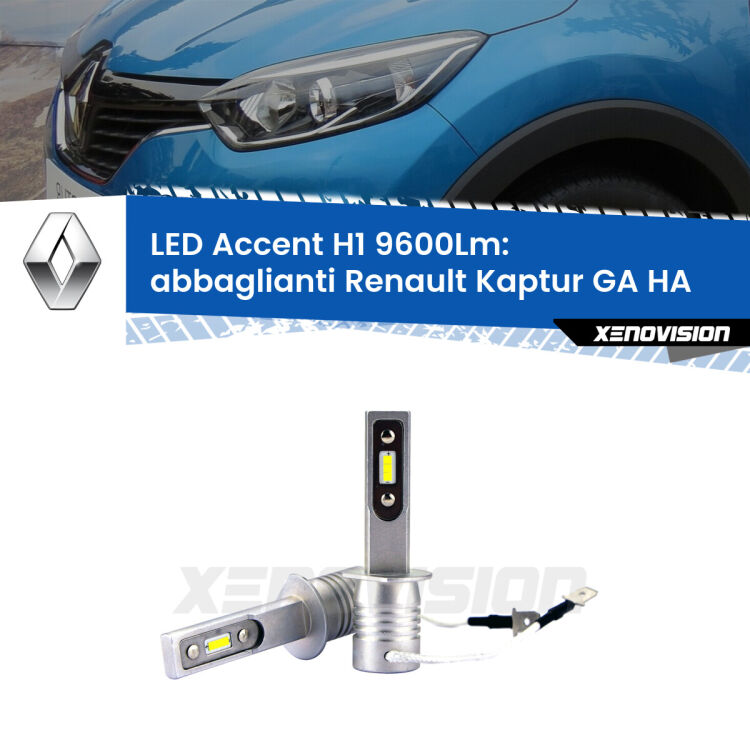 <strong>Kit LED Abbaglianti per Renault Kaptur GA</strong> HA 2016-2018.</strong> Coppia lampade <strong>H1</strong> senza ventola e ultracompatte per installazioni in fari senza spazi.