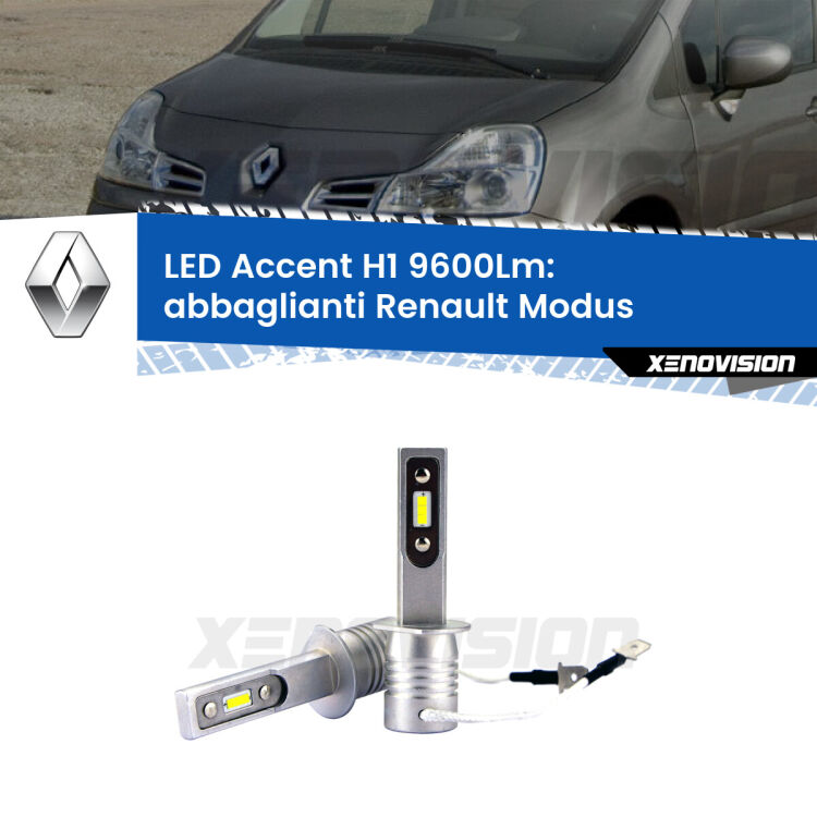 <strong>Kit LED Abbaglianti per Renault Modus</strong>  2004 -2012.</strong> Coppia lampade <strong>H1</strong> senza ventola e ultracompatte per installazioni in fari senza spazi.