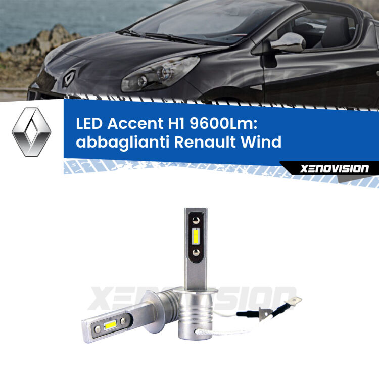 <strong>Kit LED Abbaglianti per Renault Wind</strong>  2010 -2013.</strong> Coppia lampade <strong>H1</strong> senza ventola e ultracompatte per installazioni in fari senza spazi.