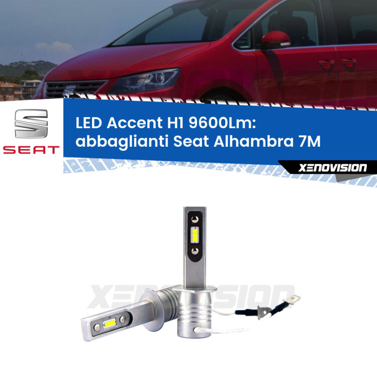 <strong>Kit LED Abbaglianti per Seat Alhambra</strong> 7M 2001 -2010.</strong> Coppia lampade <strong>H1</strong> senza ventola e ultracompatte per installazioni in fari senza spazi.