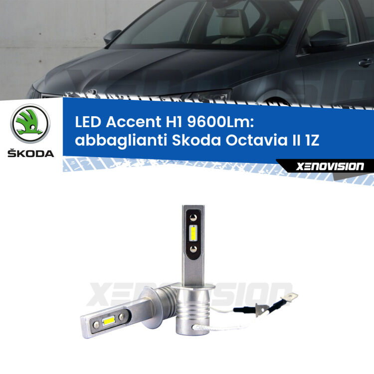 <strong>Kit LED Abbaglianti per Skoda Octavia II</strong> 1Z 2004 -2013.</strong> Coppia lampade <strong>H1</strong> senza ventola e ultracompatte per installazioni in fari senza spazi.