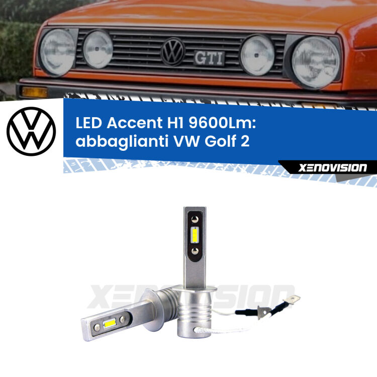 <strong>Kit LED Abbaglianti per VW Golf 2</strong>  a parabola doppia.</strong> Coppia lampade <strong>H1</strong> senza ventola e ultracompatte per installazioni in fari senza spazi.