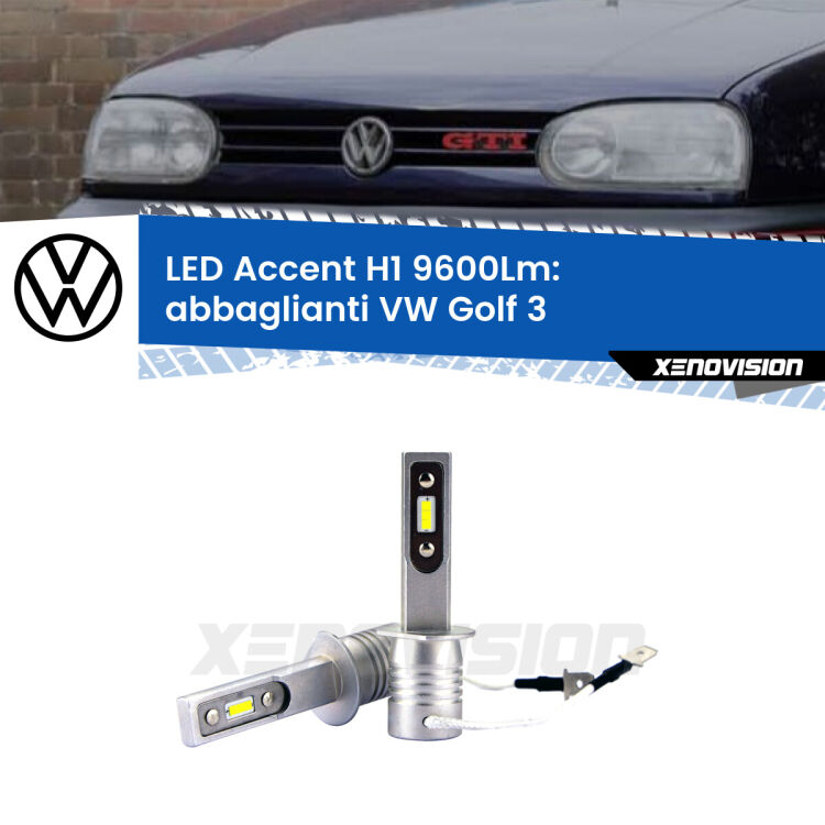 <strong>Kit LED Abbaglianti per VW Golf 3</strong>  a parabola doppia.</strong> Coppia lampade <strong>H1</strong> senza ventola e ultracompatte per installazioni in fari senza spazi.