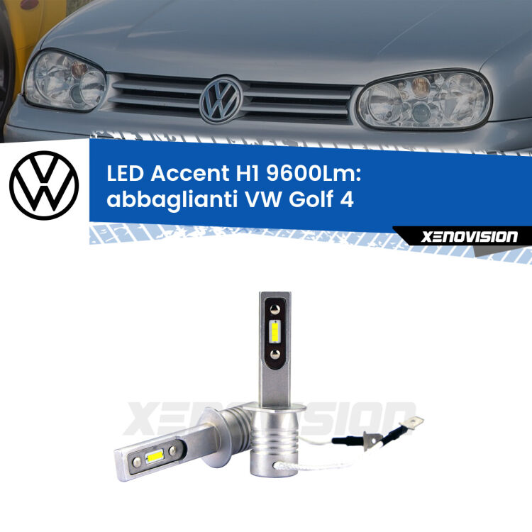 <strong>Kit LED Abbaglianti per VW Golf 4</strong>  1997-2005.</strong> Coppia lampade <strong>H1</strong> senza ventola e ultracompatte per installazioni in fari senza spazi.