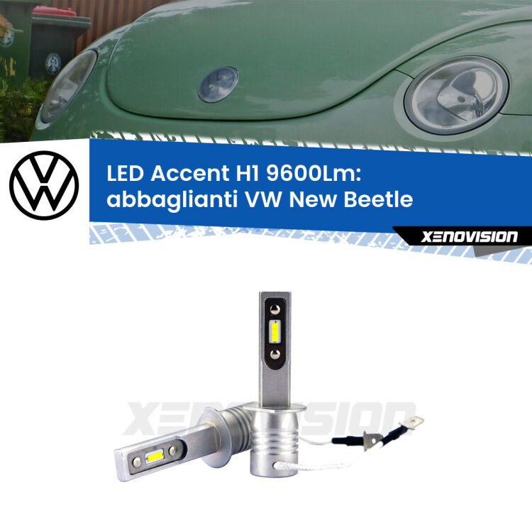 <strong>Kit LED Abbaglianti per VW New Beetle</strong>  1998 -2005.</strong> Coppia lampade <strong>H1</strong> senza ventola e ultracompatte per installazioni in fari senza spazi.