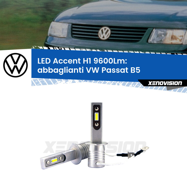 <strong>Kit LED Abbaglianti per VW Passat</strong> B5 1996 -2000.</strong> Coppia lampade <strong>H1</strong> senza ventola e ultracompatte per installazioni in fari senza spazi.