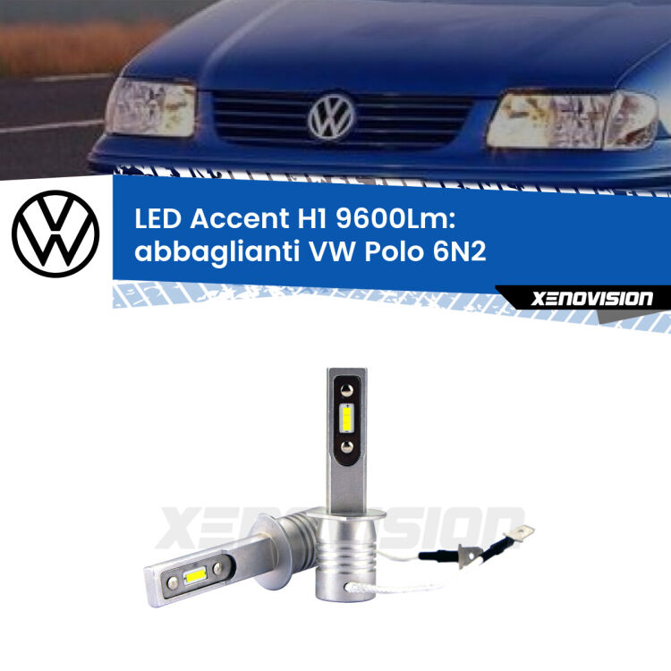 <strong>Kit LED Abbaglianti per VW Polo</strong> 6N2 1999 -2001.</strong> Coppia lampade <strong>H1</strong> senza ventola e ultracompatte per installazioni in fari senza spazi.