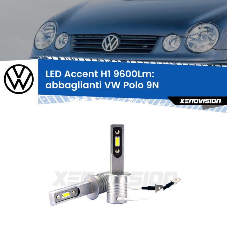 <strong>Kit LED Abbaglianti per VW Polo</strong> 9N 2002 -2008.</strong> Coppia lampade <strong>H1</strong> senza ventola e ultracompatte per installazioni in fari senza spazi.