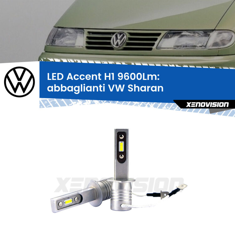 <strong>Kit LED Abbaglianti per VW Sharan</strong>  1995-2010.</strong> Coppia lampade <strong>H1</strong> senza ventola e ultracompatte per installazioni in fari senza spazi.